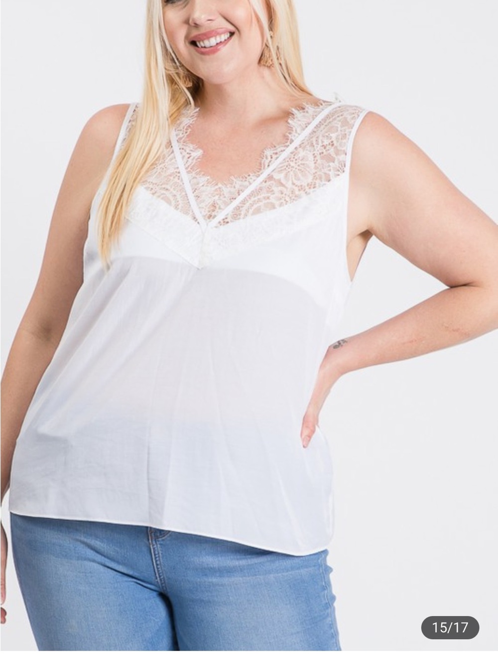 Lace Trim White V-Neck Tank Top